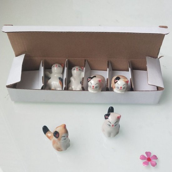 6x Keramische Kat Eetstokjeshouders – Vaatwasserbestendig – Schattige Chopstick Rests