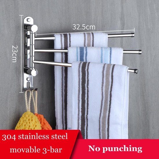 TDR 304 SS draaibaar handdoekenrek 3-armig - silver