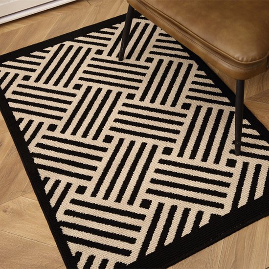 Antislip Deurmat - Geometrisch Patroon met Diagonale Lijnen - Absorberend en Wasbaar - Ideaal voor Binnen 60X90CM-zwart