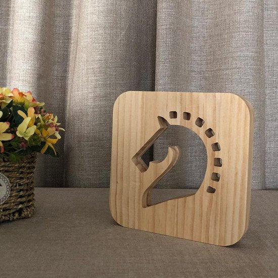 Houten Tafellamp / Nachtlamp - LED - Paard figuur