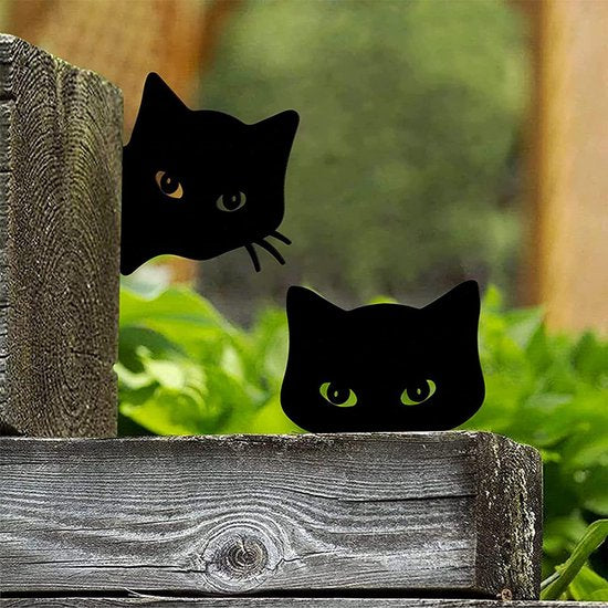 2 delige Schattige kattenspionagetekens van ijzer- tuindecoratie -Breng speelse charme in uw tuin-zwart