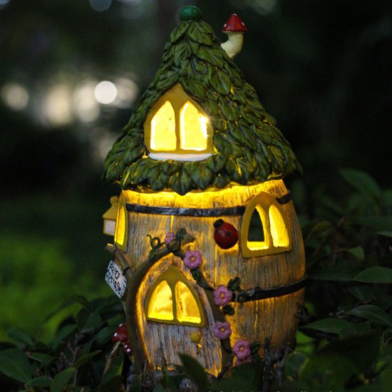 Zonne-energie lamp - Harsmateriaal - Bloemenhuisje - Krachtige LED-verlichting-Waterbestendig Ontwerp (IP55) voor Tuin, Terras en Veranda 16.5*16.2*30.8CM
