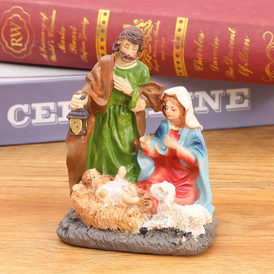 2-Delige Kerststal Set - Maria, Jozef en Kindje Jezus - Compacte en Gedetailleerde Kerstdecoratie