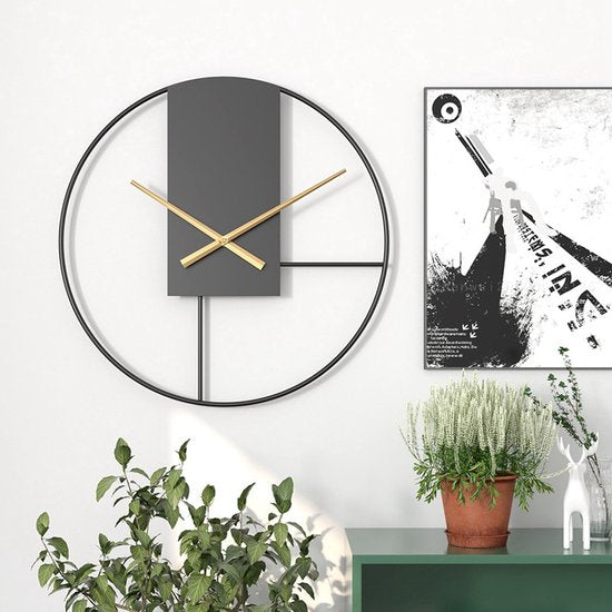 50cm Scandinavische Metalen Wandklok - Zwart/Goud
