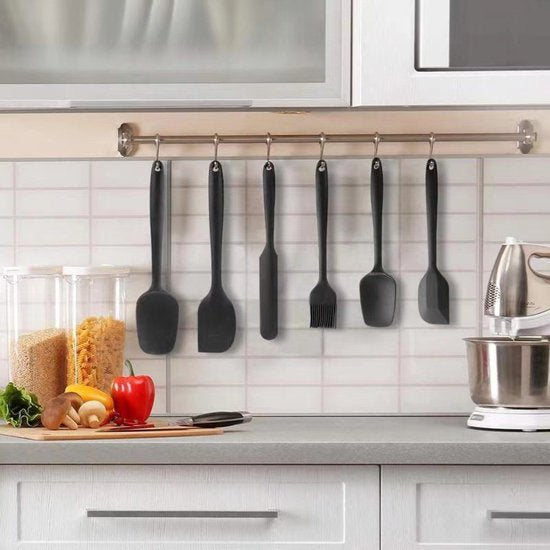 6 stuks Silliconen Spatel set -Pannenlikker - BPA vrij-Spatel voor de keuken-zwart