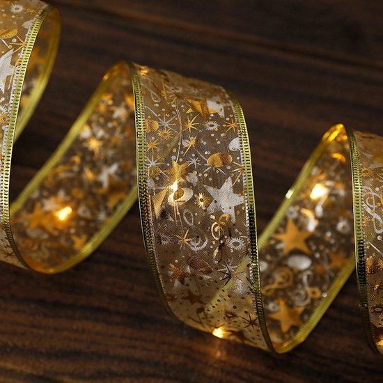 LED Kerstboom Licht Lint- 5 Meter 50 LED Lichtjes-werkt op batterij-kerstdecoratie-warm wit Licht-goud