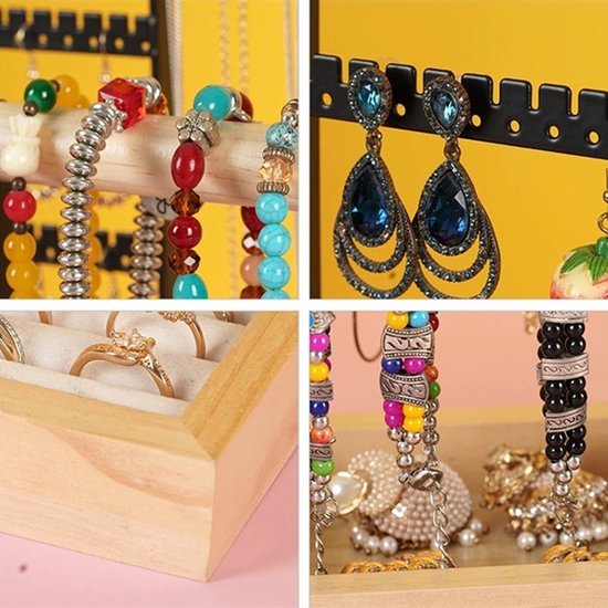 Hoogwaardig Sieradennrek met 48 Oorgaatjes, 6 Haakjes voor Ketting, 2 Armbandstandaards en een Handig Ringenvak - Stijlvolle Opbergruimte voor Elke Sieradencollectie
