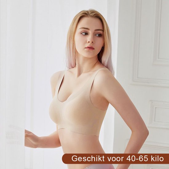 softstretch BH zonder beugel-Voorgevormd-Padded top-Beige- M (geschikt voor 40-65 kilo)