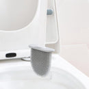 2 Stuks Antibacteriële Siliconen WC-borstel Set met Platte Brede en Ronde Borstelharen - Inclusief Borstelhouder - grijs