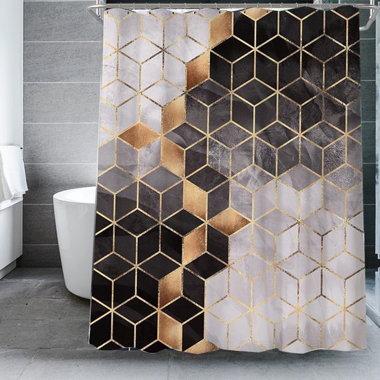 Waterdicht douchegordijn met marmerpatroon - Luxe uitstraling, Uitstekende waterbestendigheid, Eenvoudig te installeren 180*200CM-bruin/goud