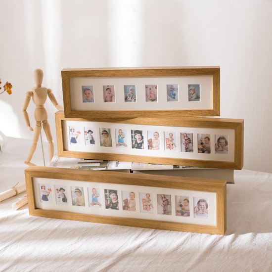 TDR-Fotolijst -Collagelijst voor 10 mini foto's - Fotomaat 3,5 x 5,4 cm -Houten frame - Lichtbruin