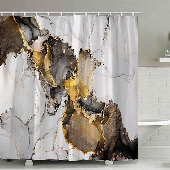 Waterdicht douchegordijn met abstract marmeren patroon - Luxe Uitstraling, Uitstekende Waterbestendigheid - Hoogwaardig, Extra Dik, Gemakkelijk te Installeren-zwart/wit