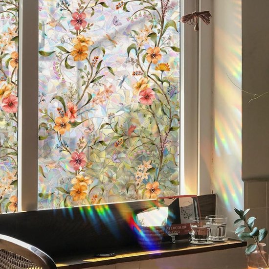 Verduisterende Raamfolie Bloemen – 40x100 cm – Privacy Glasfolie – Statisch Zelfklevend – Decoratief & Herbruikbaar