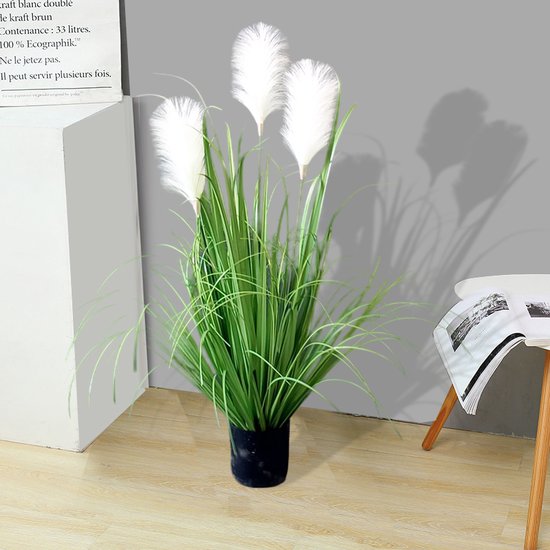 Realistische Kunstplant Pampasgras - Witkleuren - Onderhoudsvrij en Duurzaam - 90 cm Hoog