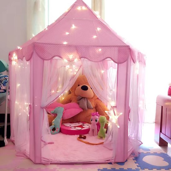 Roze Kinder Speeltent Kasteel met Sterrenverlichting 140x70x