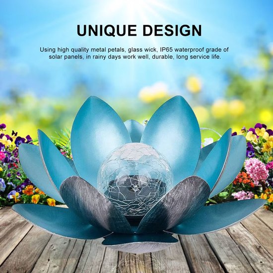 lotus tuinlamp op zonne-energie- Buitenverlichting met dagsensor- blauw
