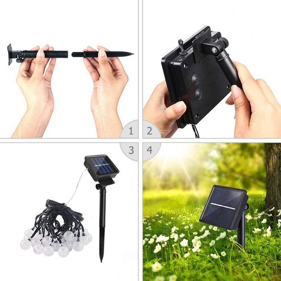 Lichtsnoer op zonne-energie - Buitenverlichting - Glazen Kristallen Bollen - Warm Wit Licht - 6.5m - 30 LED-lampjes