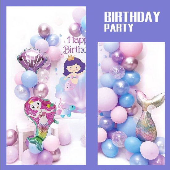 45 delig verjaardagset - Thema: Zeemeermin - Versiering voor feestjes, verjaardag - feestdecoratie