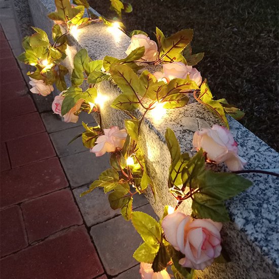Xtraworks - Led lampjes slinger - Rozen - Bloemen - 2 meter - 20 lichtjes - Roze rozen - Warm licht - Bruiloft - Batterij