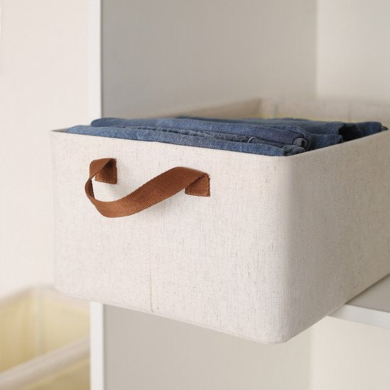 Merkloos 2x Katoen-Linnen 25L Opbergbox met stalen frame