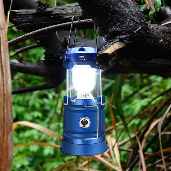 Multifunctionele Solar LED Campinglamp met Handvatten - IP10 - USB-lader en Powerbank-blauw