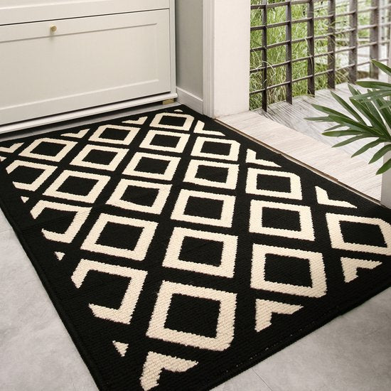 Antislip Geometrische Deurmat 60x90cm Zwart/Beige