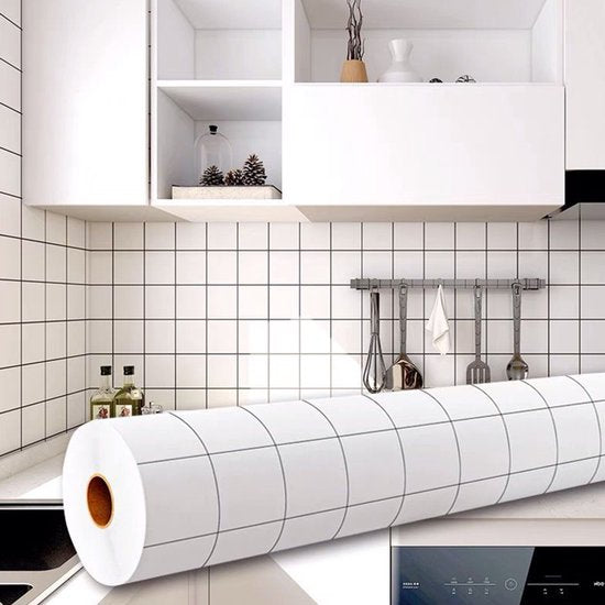 Keuken anti-olie sticker eenvoudig wit raster 60CM*5M