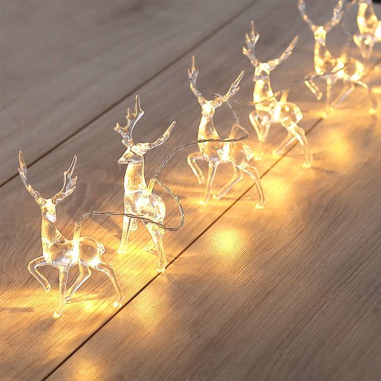Magische EXTRA Grote Rendieren LED Lichtsnoer – 1,5 Meter met 10 Warm Wit Verlichte Rendieren – Voor Sfeervolle en Warme Feestdagen