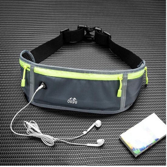 Heuptasje sport – running belt - verstelbare buideltas van 60 tot 120 cm - waterafstotend - grijs