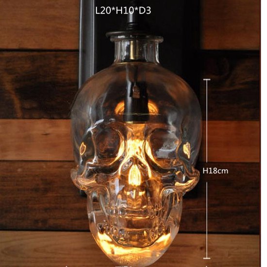 Wandlamp schedel in retro stijl-helder glazen wandlamp