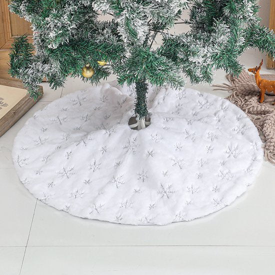 Duurzame Pailletten Geborduurde Kerstboom Rok - 122cm, Wit sneeuw en zilver accenten- Een Feestelijke Toevoeging aan Je Kerstdecoratie