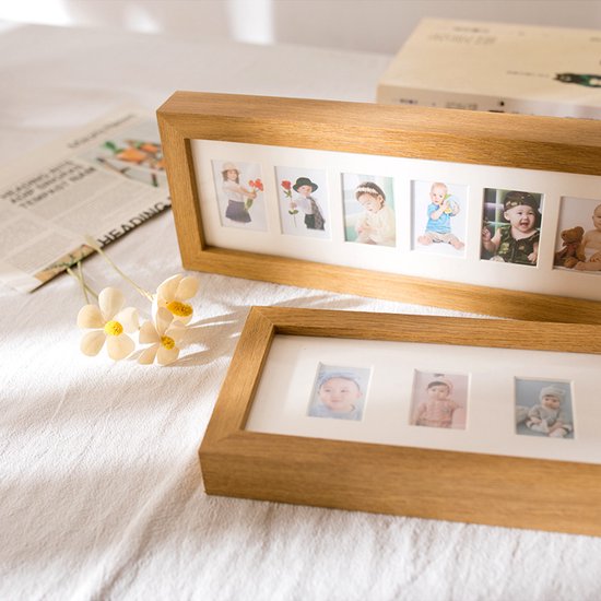 TDR-Fotolijst -Collagelijst voor 10 mini foto's - Fotomaat 3,5 x 5,4 cm -Houten frame - Lichtbruin