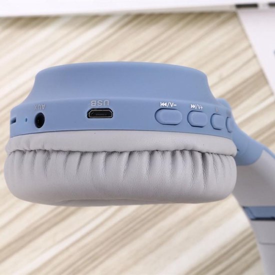 TDR- Draadloze Bluetooth koptelefoon - Over-Ear Koptelefoon voor Kinderen - Met Led Kat Oortjes - Bekend van TikTok - Grijsblauw