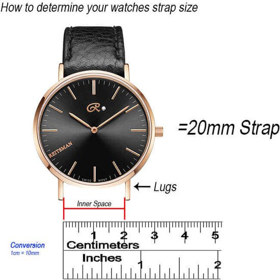 20mm Universele Italian leather Strap Black/silver - Quick Release - Past op Alle Merken met 20mm Aanzetmaat