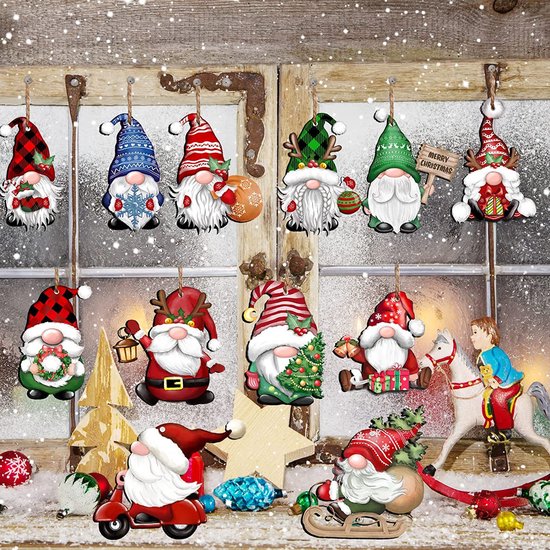 24-delige Luxe Houten Kerstkabouters/kersthangers– Unieke Hangdecoratie voor Kerstboom en Cadeaus