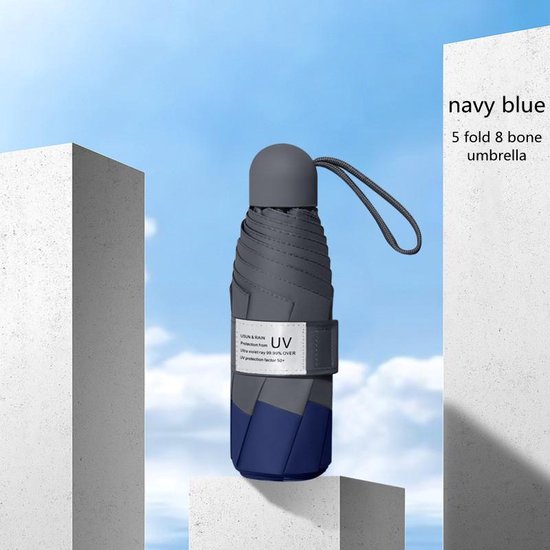 Opvouwbare Paraplu -Windproof- zonnescherm UV-SPF 50+compact en draagbaar- Extra sterk - marineblauw