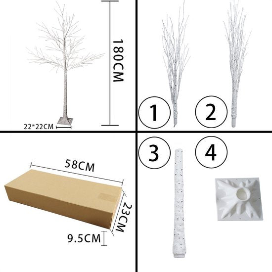 Xtraworks - Decoratieve LED Berkenboom - 180CM - 96 LED Lichtjes - geschikt voor Binnen en Buiten (IP42) - Ideaal voor elke gelegenheid