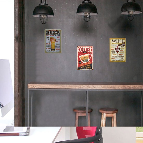 3-delige Vintage Wandbordenset - Bier, Koffie, Wijn