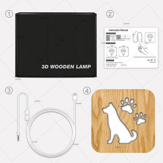Lamp - 19cm - Tafellamp - Lamp - LED en One touch control - Houten Tafellamp - Hond figuur