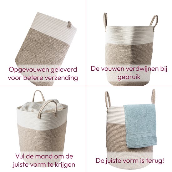 Wasmand Katoen - Opbergmand 52 ltr - Mand Rond met handvaten - Wasbox Opvouwbaar - Speelgoedmand