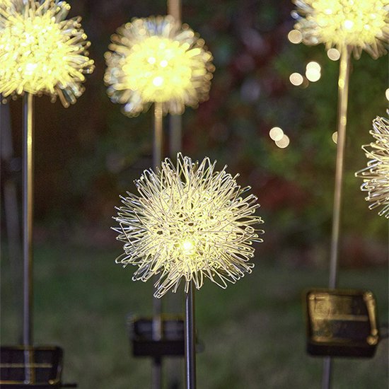 2x Solar tuinlamp Paardenbloem Prikspot Warm Wit sfeerlicht