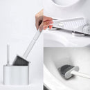 2 Stuks Antibacteriële Siliconen WC-borstel Set met Platte Brede en Ronde Borstelharen - Inclusief Borstelhouder - grijs