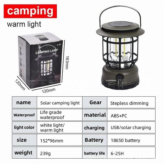 Multifunctionele Compacte Kampeerlamp met Powerbank - Duurzaam, Dimbaar & Waterdicht - USB/Zonne-Energie Opladen - Ideaal voor Outdoor & Tuin
