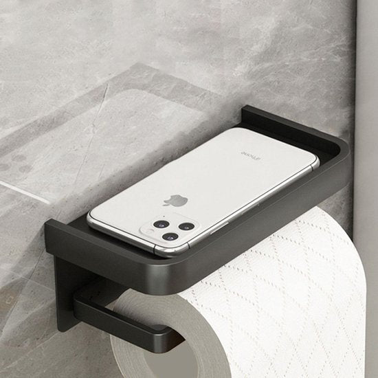 Moderne en Stijlvolle Toiletpapierhouder met Praktische Plank -Perfect voor Elke Badkamer-zwart 18*10,5*8cm