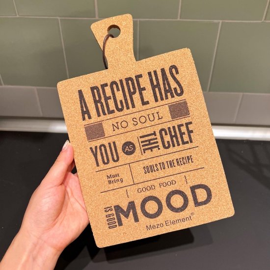 Kurken Pannenlap/Snijplank 'A Recipe Has No Soul' - 25,5 x 1