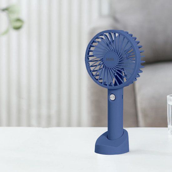 Draagbare Ventilator - oplaadbaar met USB - kan mobiel op voet plaatsen - perfect voor op op reis, buiten met warm weer - Diepzee Blauw