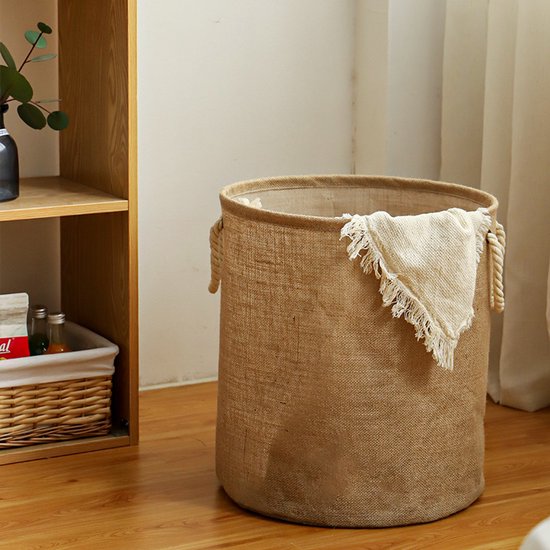 Wasmand katoen 52L - Rond opvouwbaar met handvaten