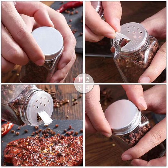 12-delige Glazen Kruidenpotten Set met Aluminium Deksel -Inhoud 120 ml - Inclusief Handige Accessoires