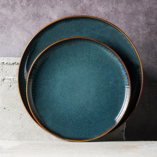TDR - Europese stijl creatieve keramische set 21.8CM/ 8,5 inch plat bord-marineblauw-1set 4 stuks