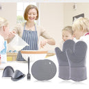 TDR-Extra lange warmte-isolerende siliconen handschoenen voor bakken en koken-compleet set  7-delige - grijs